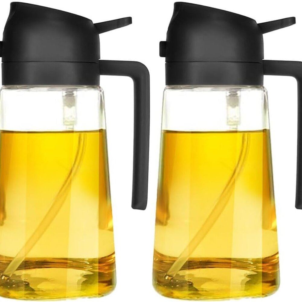 Set of 2 -16oz Olive Oil Dispenser Glass Bottle 2 in 1 Sprayer Pourer Bottles
